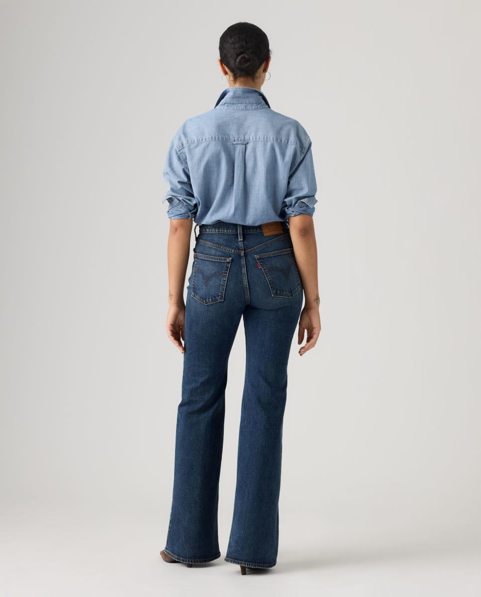 Jeans à Boca de Sino Ribcage? Flare com Cintura Subida Azul-marinho-2