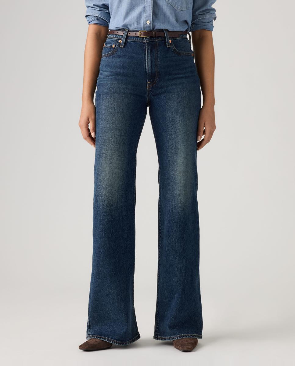 Jeans à Boca de Sino Ribcage? Flare com Cintura Subida Azul-marinho-3