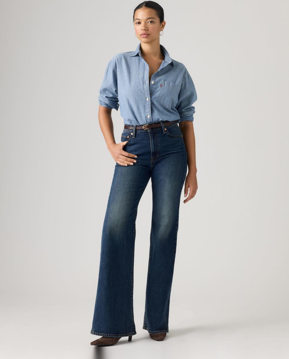 Jeans à Boca de Sino Ribcage? Flare com Cintura Subida Azul-marinho-4