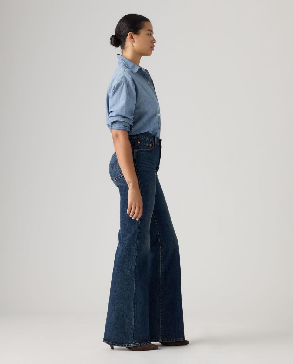 Jeans à Boca de Sino Ribcage? Flare com Cintura Subida Azul-marinho-5