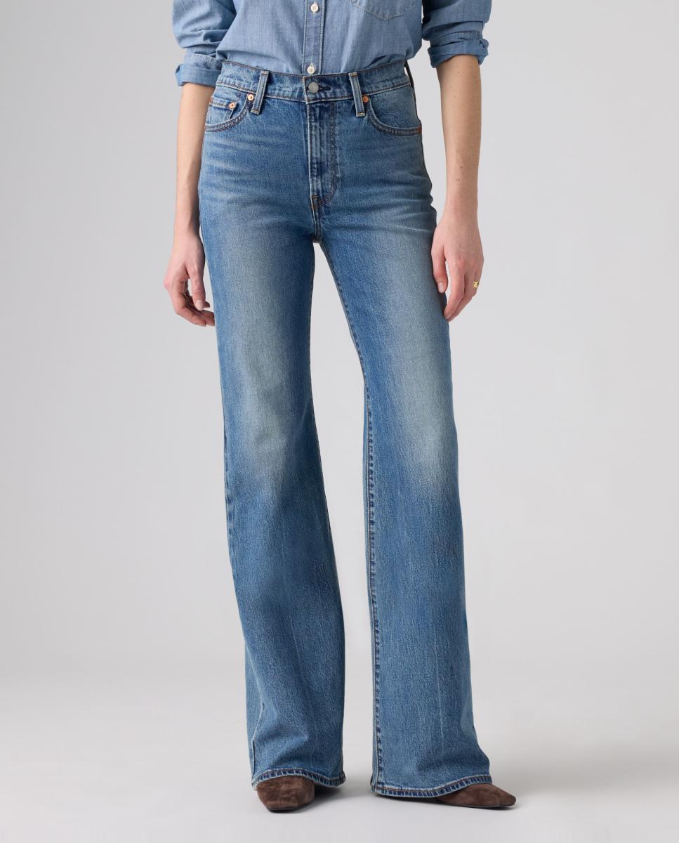 Jeans à Boca de Sino Ribcage? Flare com Cintura Subida Azul-3