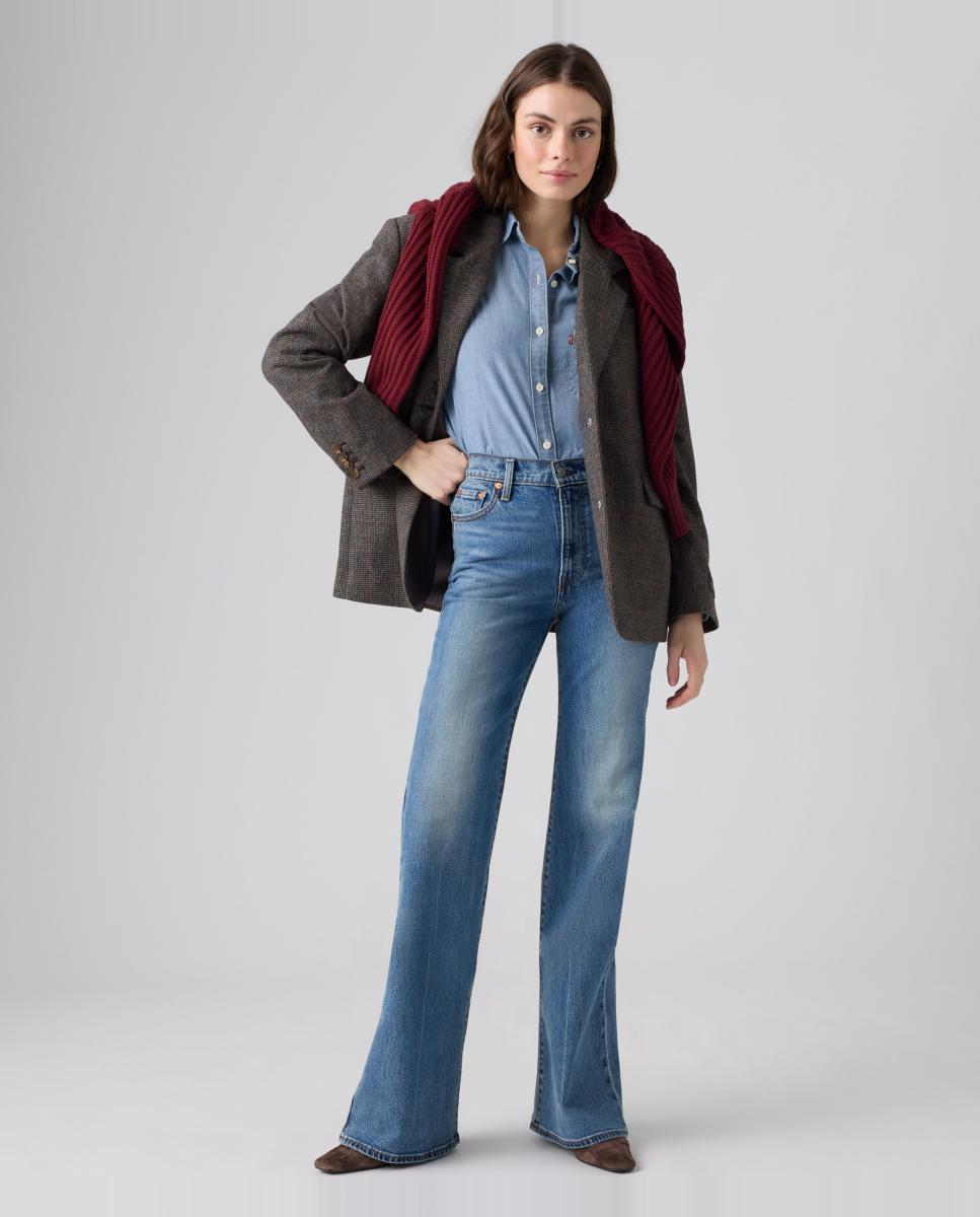 Jeans à Boca de Sino Ribcage? Flare com Cintura Subida Azul-4