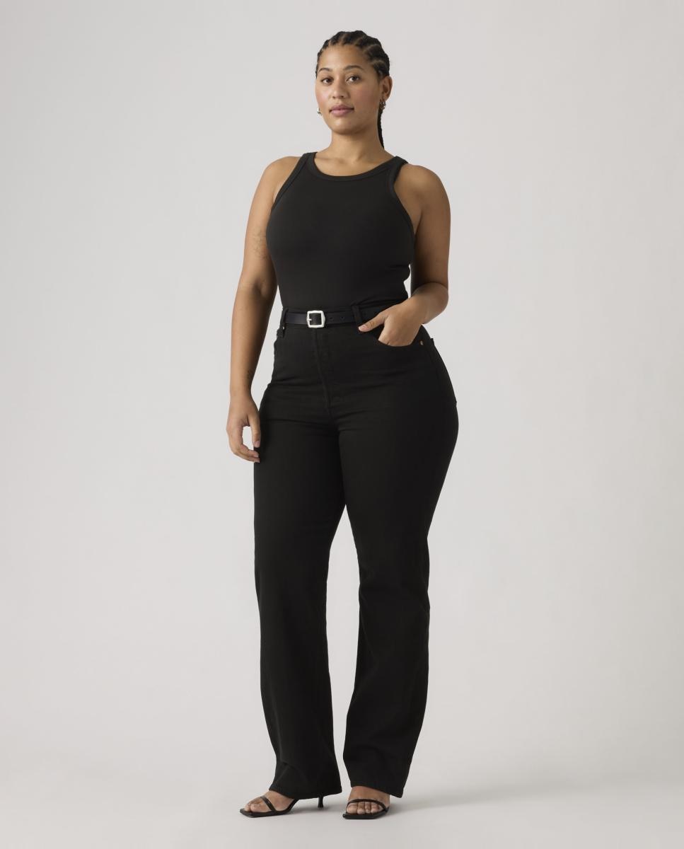 Jeans Straight Ribcage Full Length com Cintura Subida Preto-2