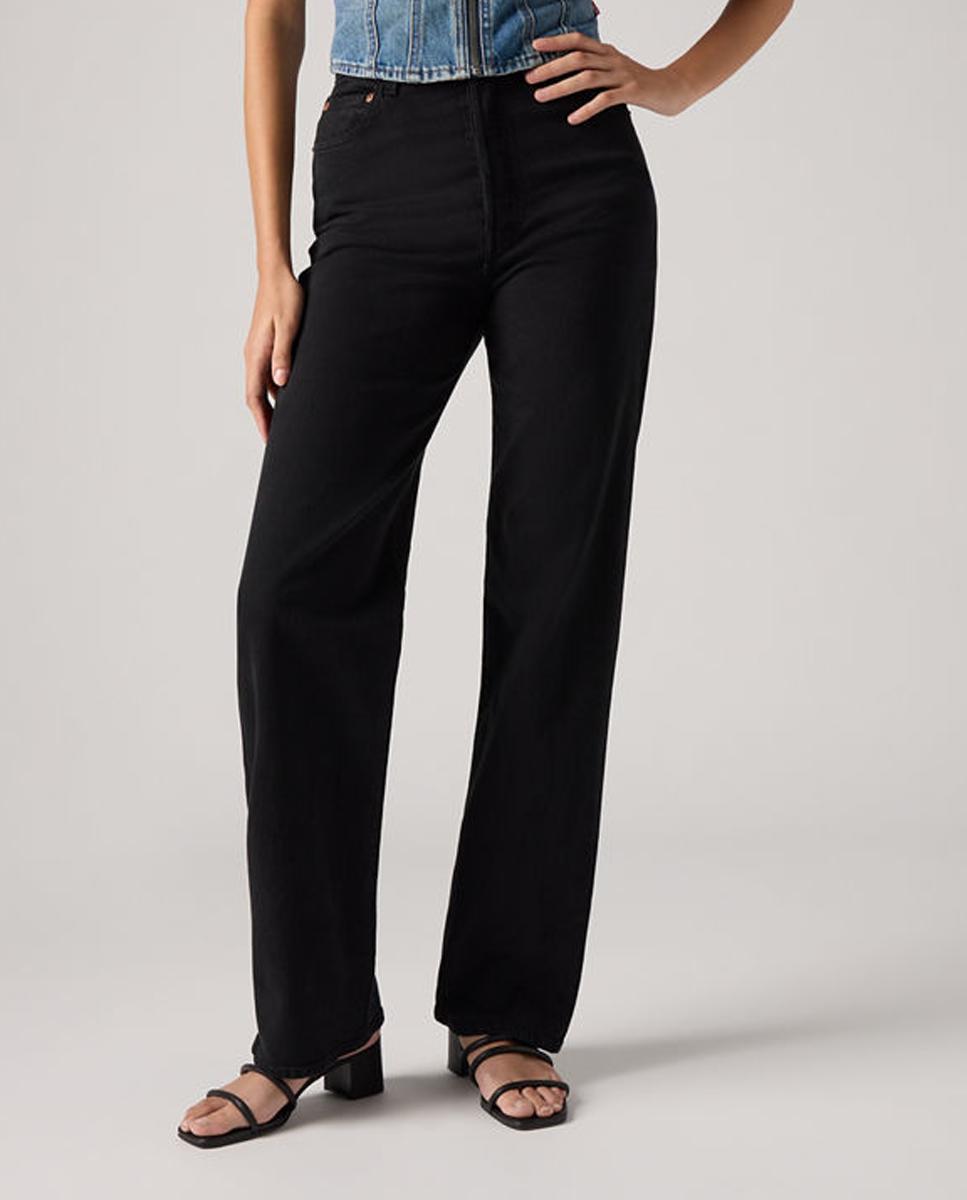 Jeans Straight Ribcage Full Length com Cintura Subida Preto-5