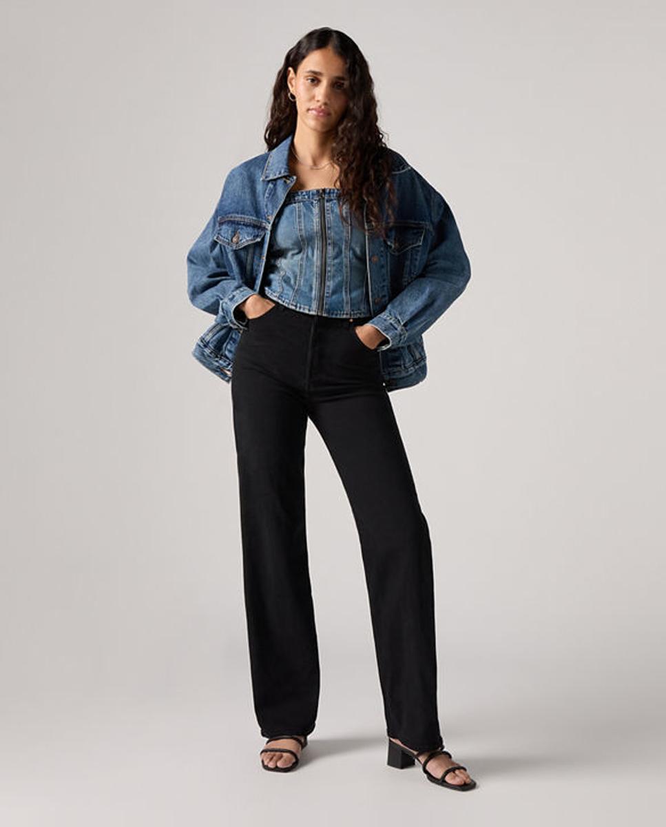 Jeans Straight Ribcage Full Length com Cintura Subida Preto-6