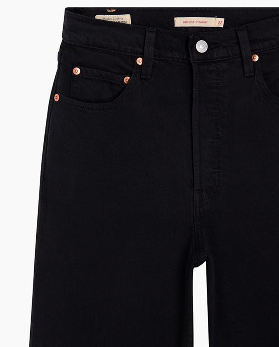 Jeans Straight Ribcage Full Length com Cintura Subida Preto-10