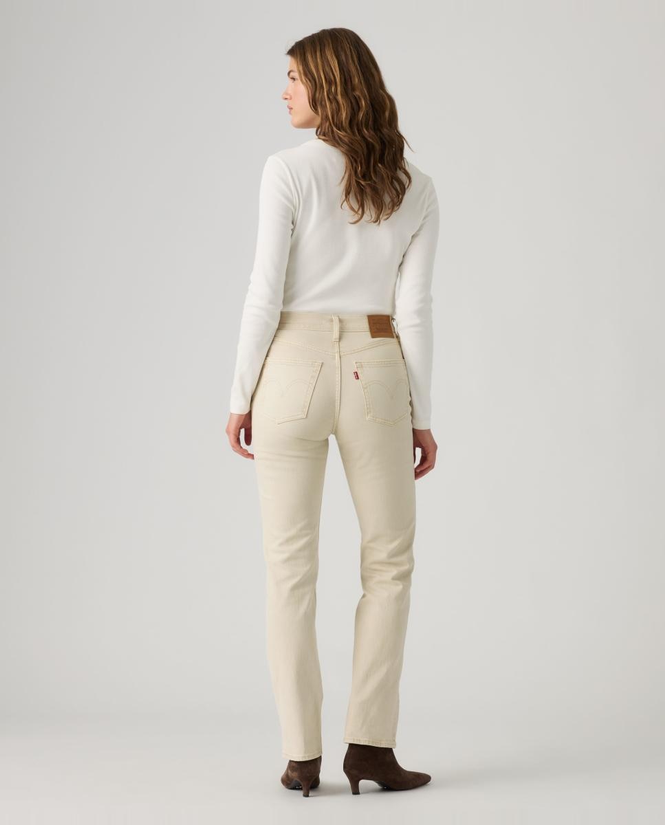 Jeans Straight Ribcage Slim de Cintura Subida Creme-2