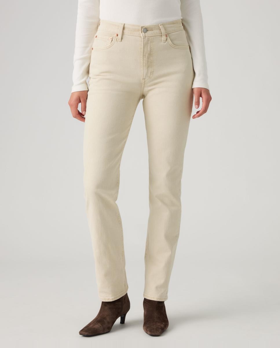 Jeans Straight Ribcage Slim de Cintura Subida Creme-3