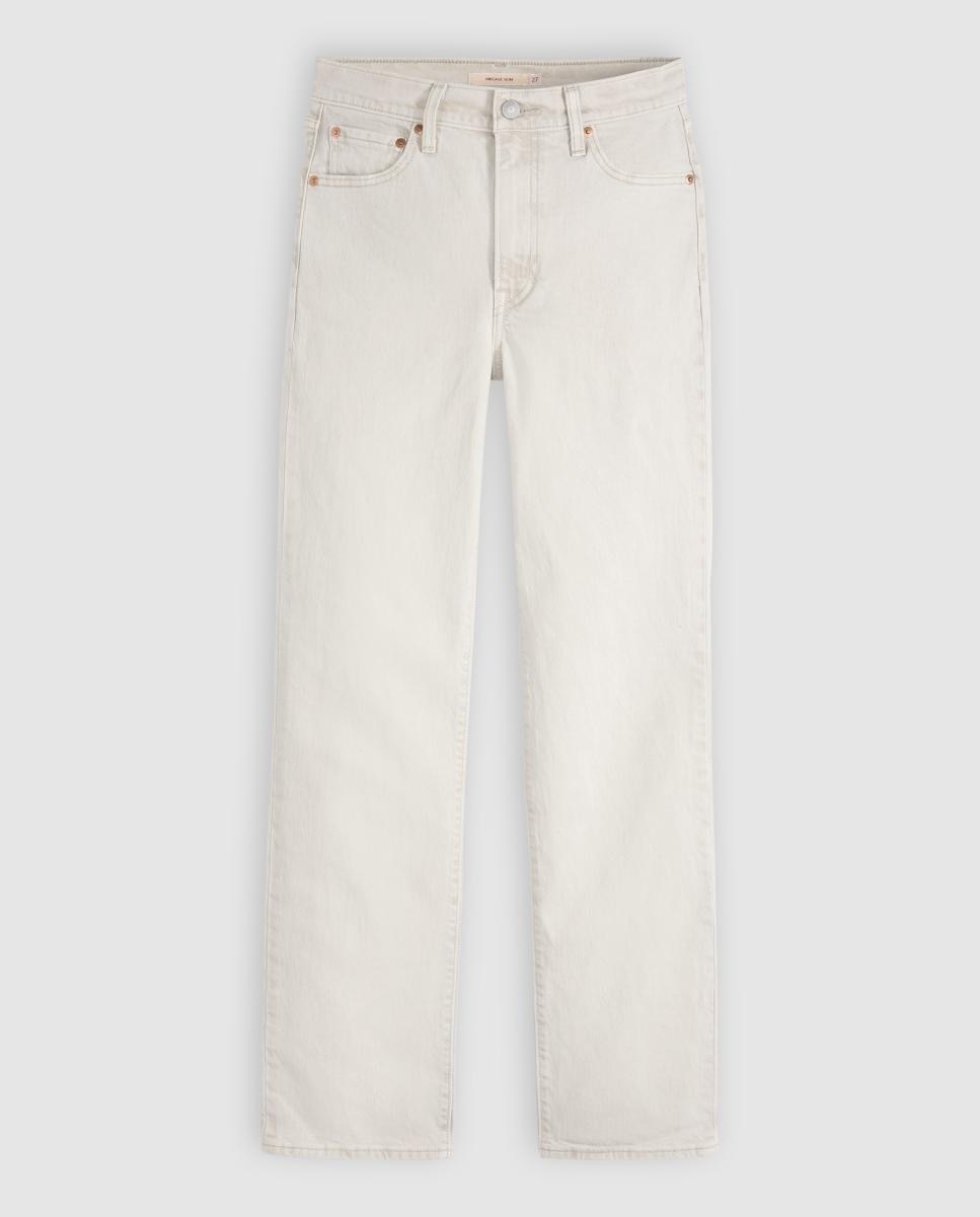 Jeans Straight Ribcage Slim de Cintura Subida Creme-6