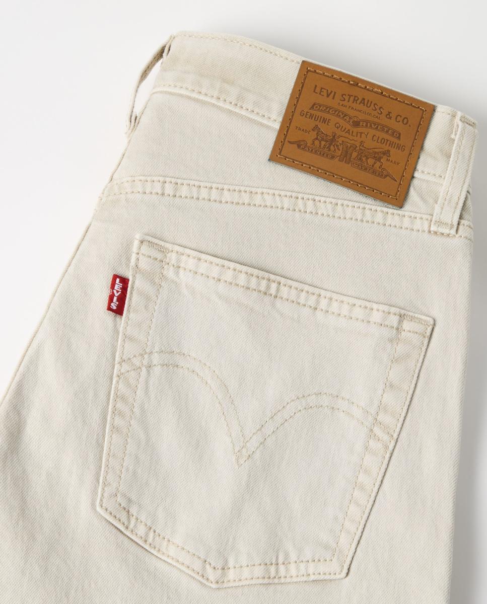 Jeans Straight Ribcage Slim de Cintura Subida Creme-7