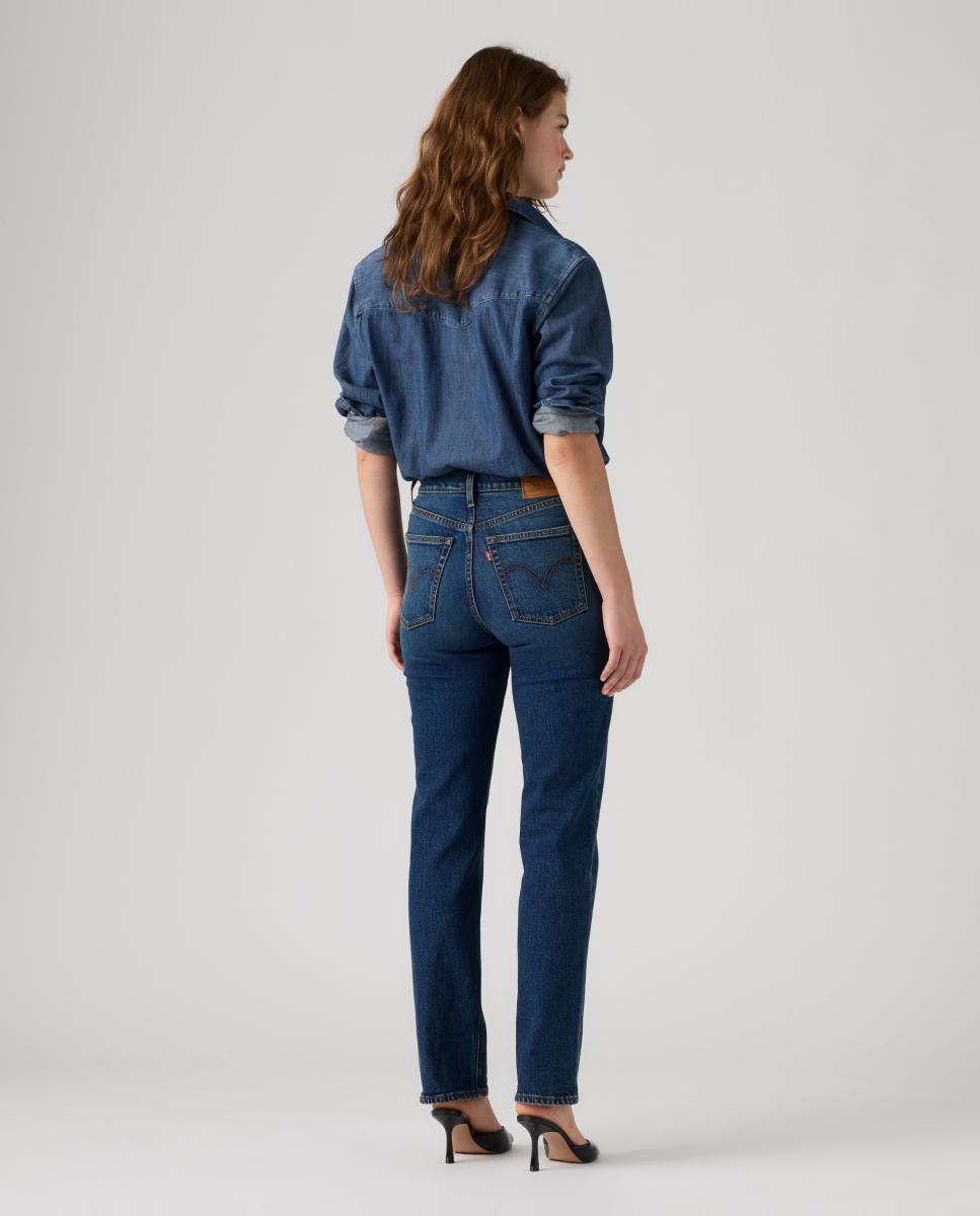 Jeans Straight Ribcage Slim de Cintura Subida Azul-marinho-2