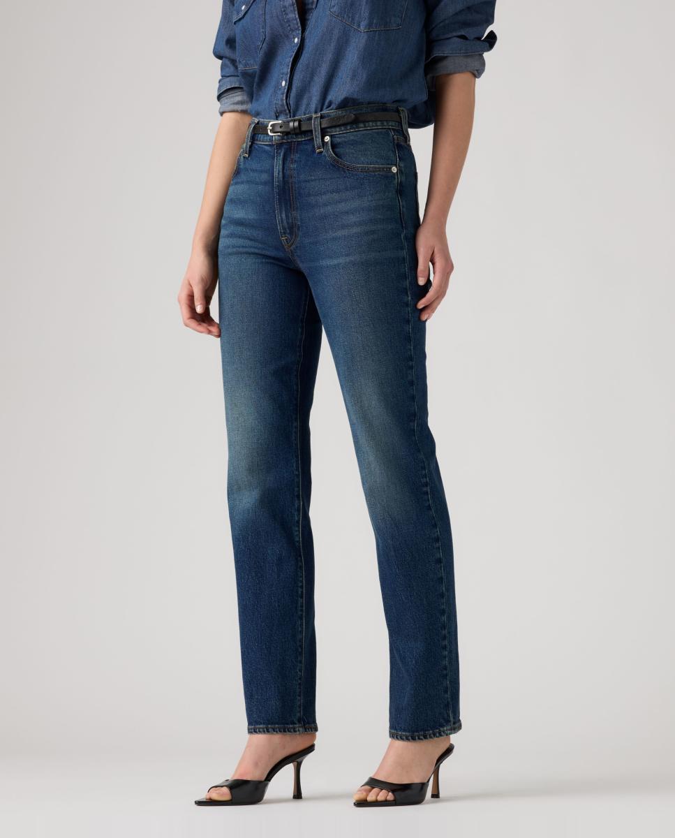 Jeans Straight Ribcage Slim de Cintura Subida Azul-marinho-3