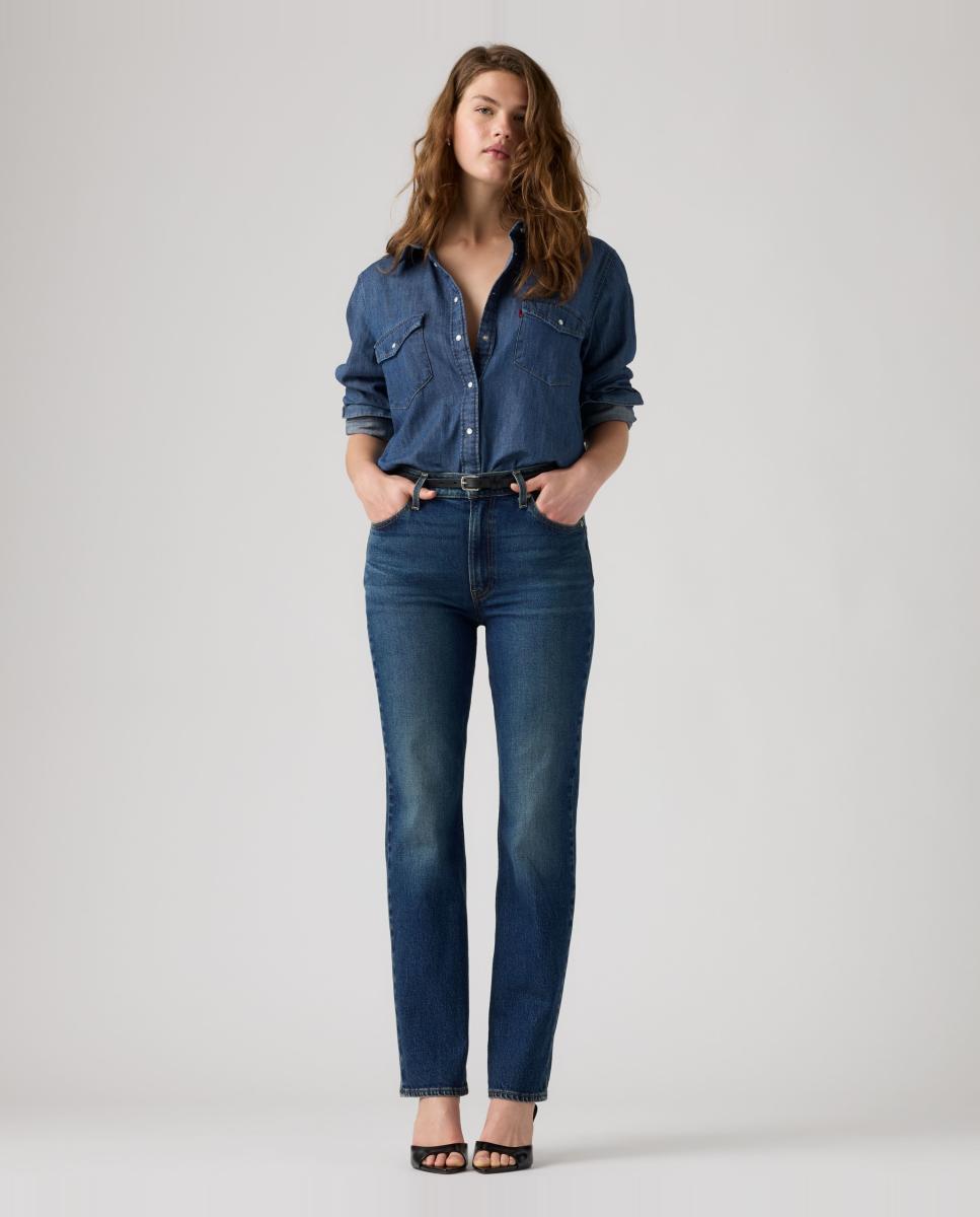 Jeans Straight Ribcage Slim de Cintura Subida Azul-marinho-4