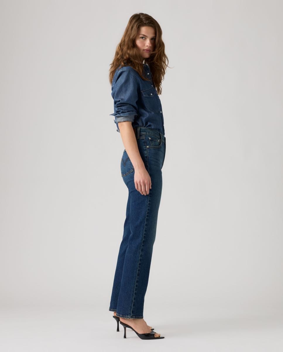 Jeans Straight Ribcage Slim de Cintura Subida Azul-marinho-5