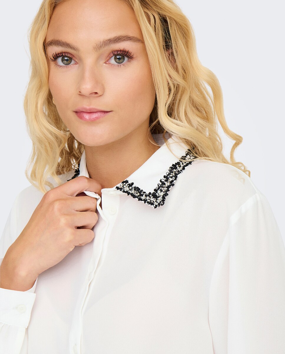 Camisa de mulher com manga comprida Branco-4