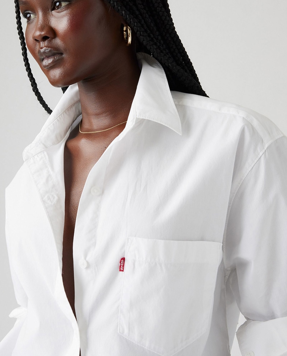Camisa de mulher com manga comprida Branco-3