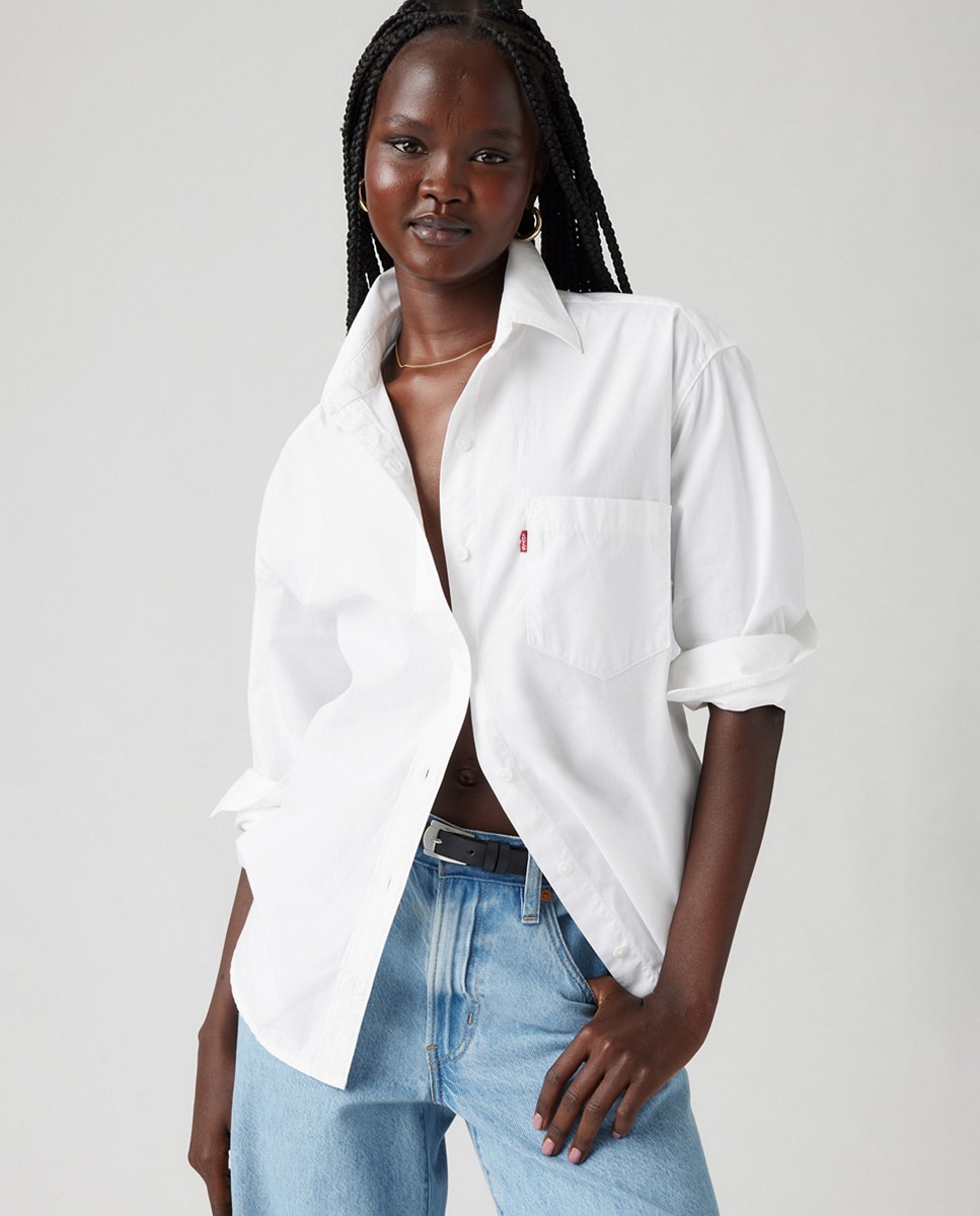 Camisa de mulher com manga comprida Branco-4