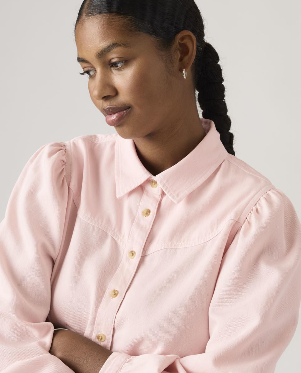 Camisa de mulher com manga comprida Rosa-claro-3