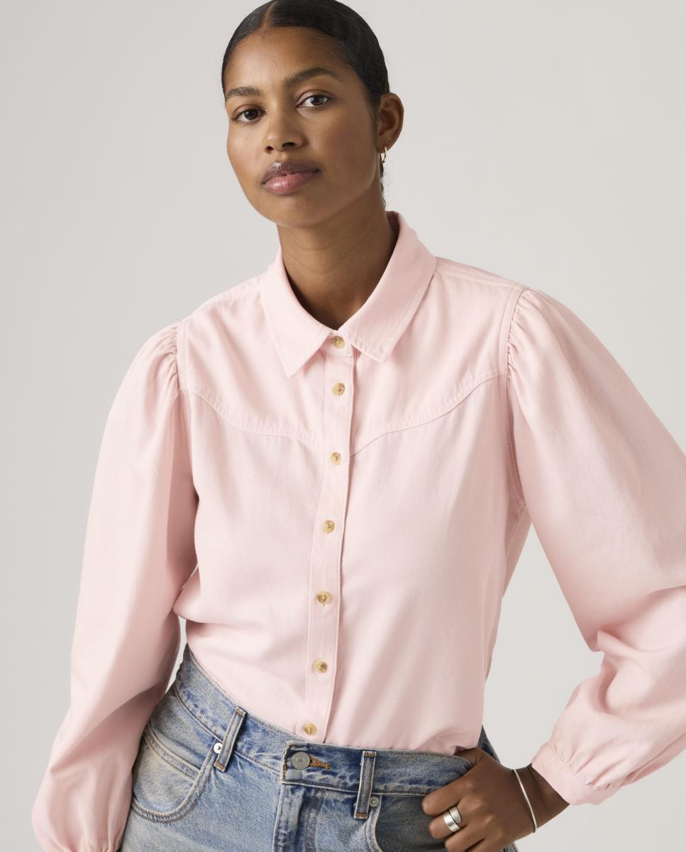 Camisa de mulher com manga comprida Rosa-claro-4