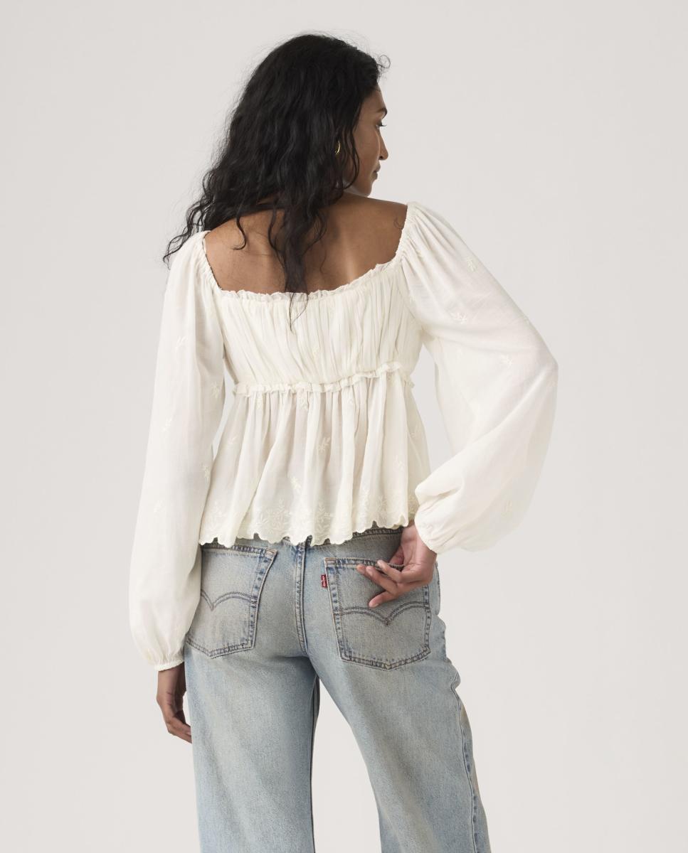 Blusa de Manga Comprida e Decote Quadrado Creme-2