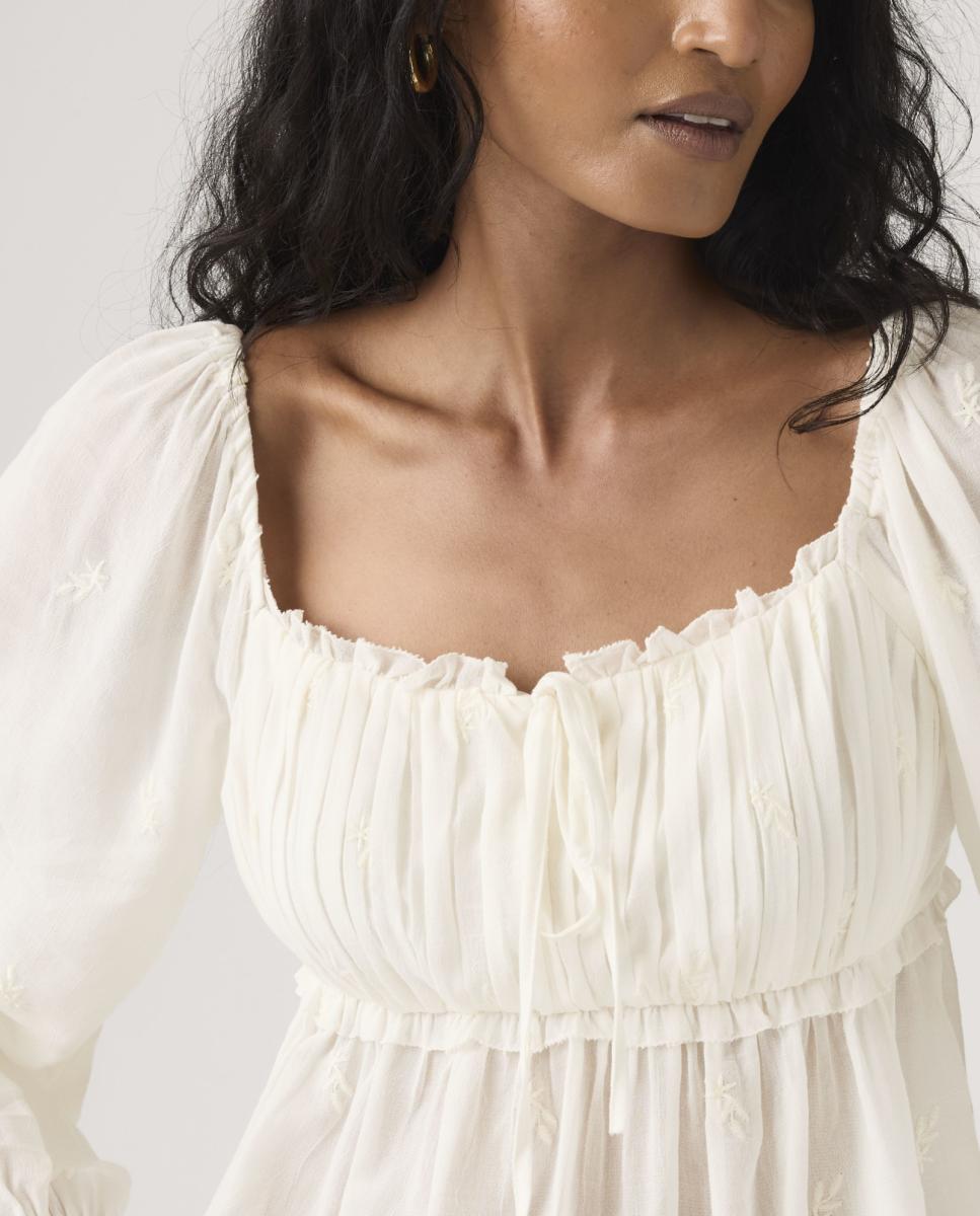 Blusa de Manga Comprida e Decote Quadrado Creme-3
