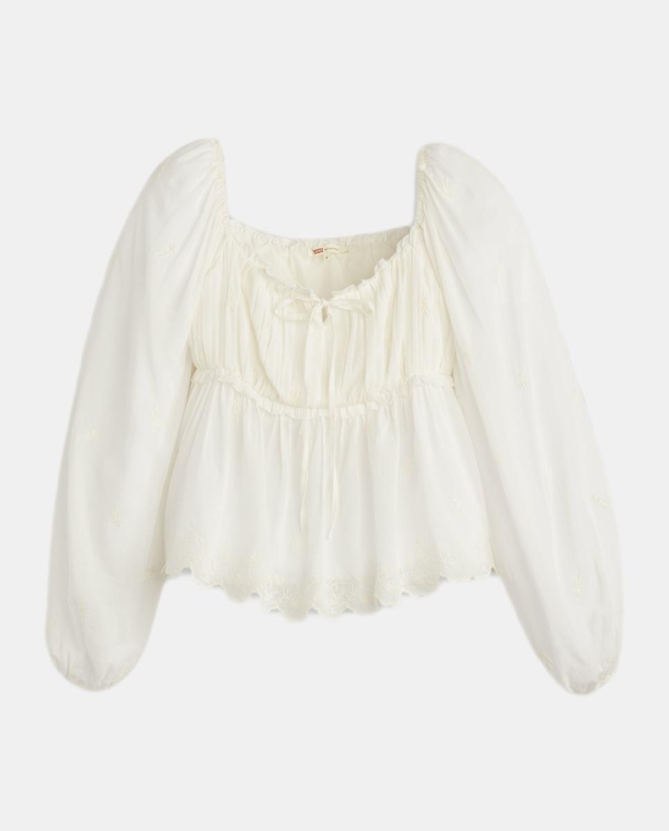 Blusa de Manga Comprida e Decote Quadrado Creme-5