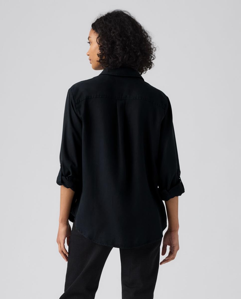 Camisa de mulher com manga comprida Preto-2