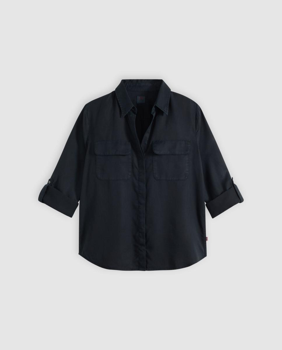 Camisa de mulher com manga comprida Preto-5