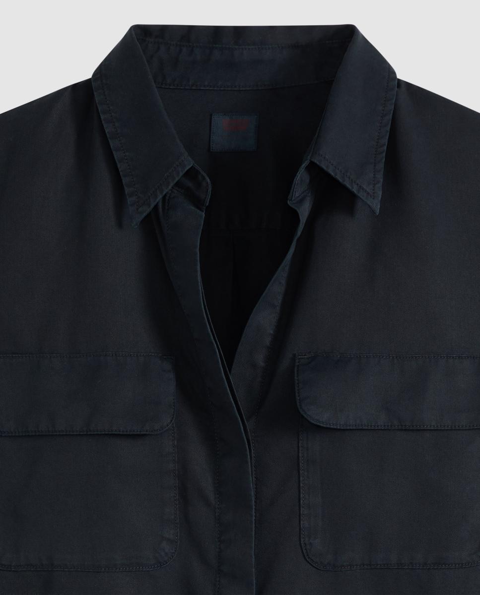 Camisa de mulher com manga comprida Preto-6