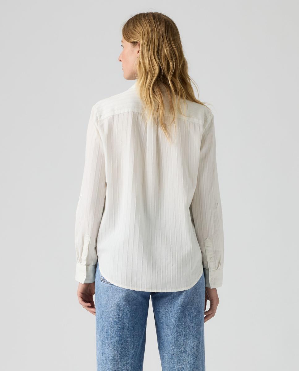Camisa de mulher com manga comprida Branco-2