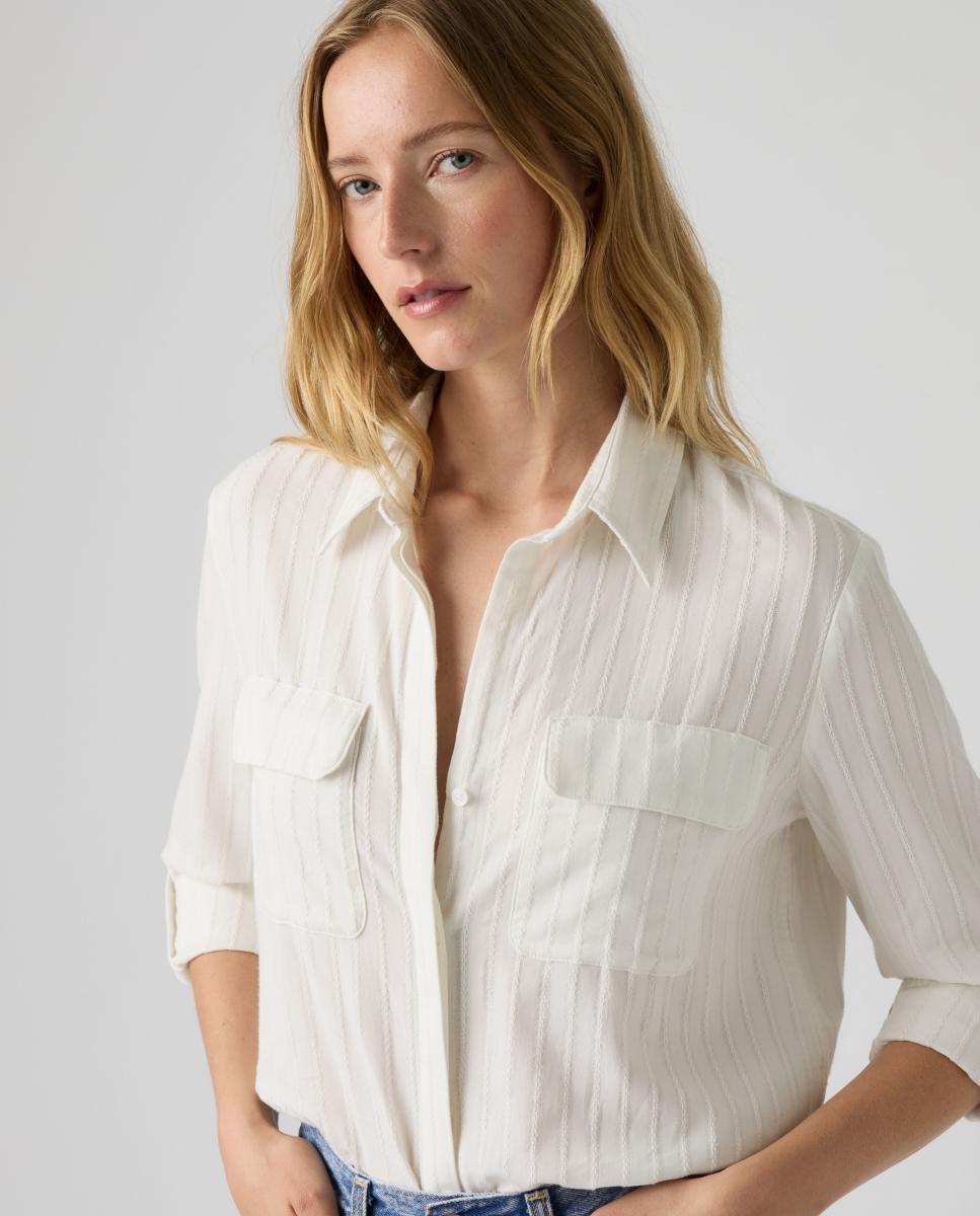 Camisa de mulher com manga comprida Branco-3