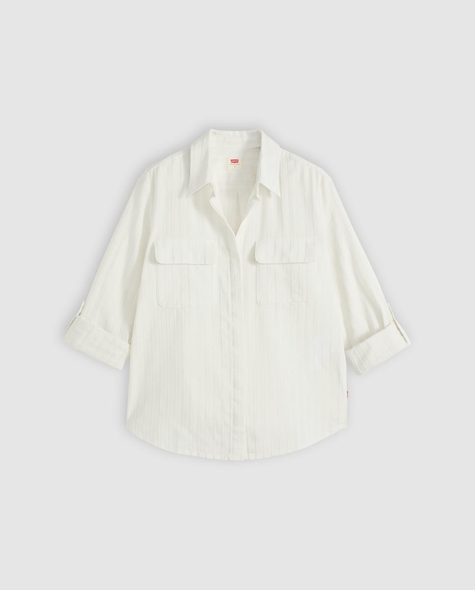 Camisa de mulher com manga comprida Branco-5