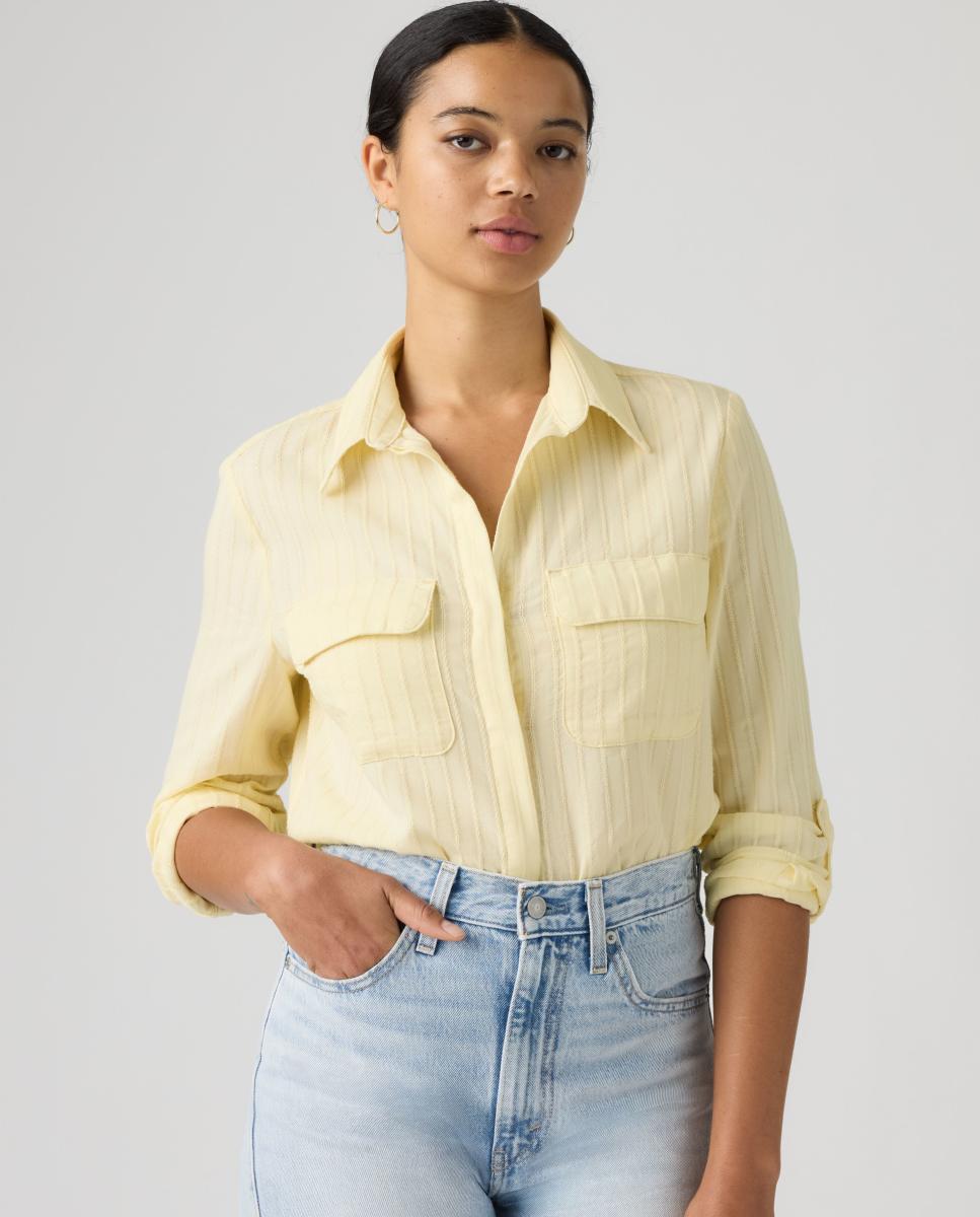 Camisa de mulher com manga comprida Amarelo-4