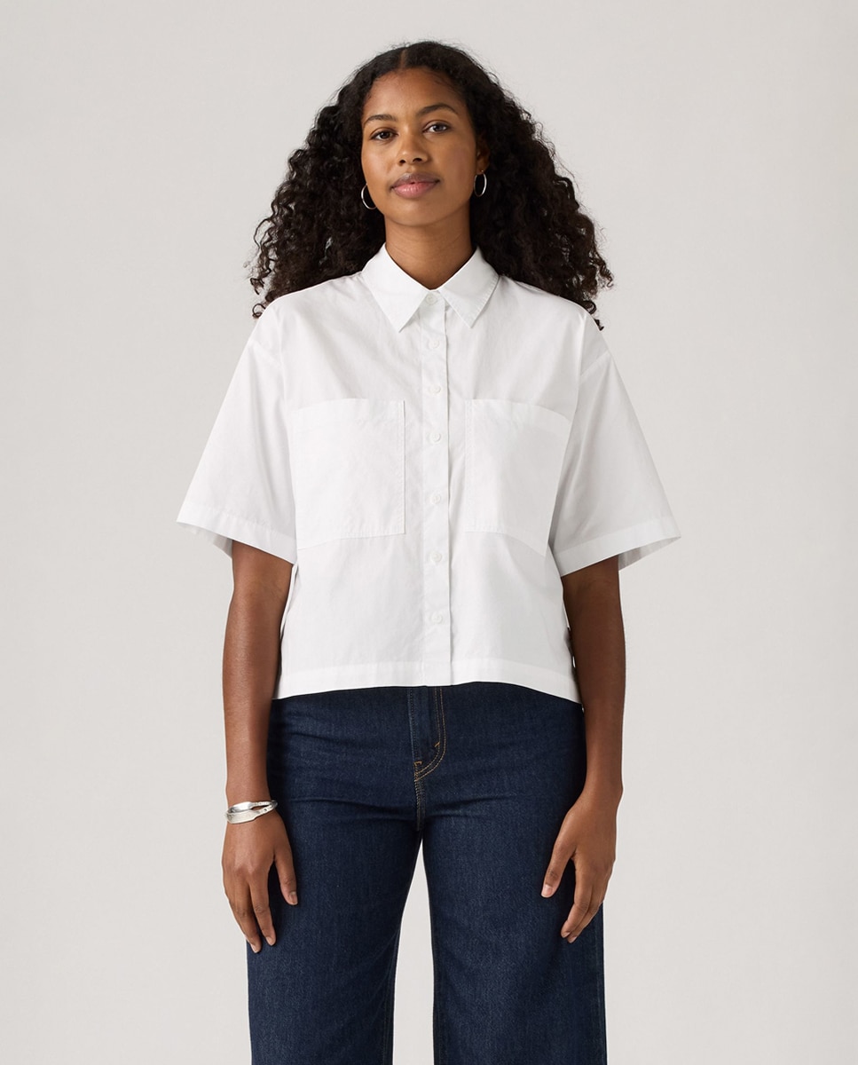Camisa Cropped de Manga Curta Branco-1