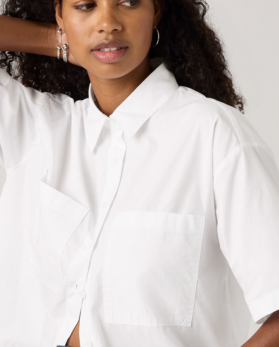 Camisa Cropped de Manga Curta Branco-3