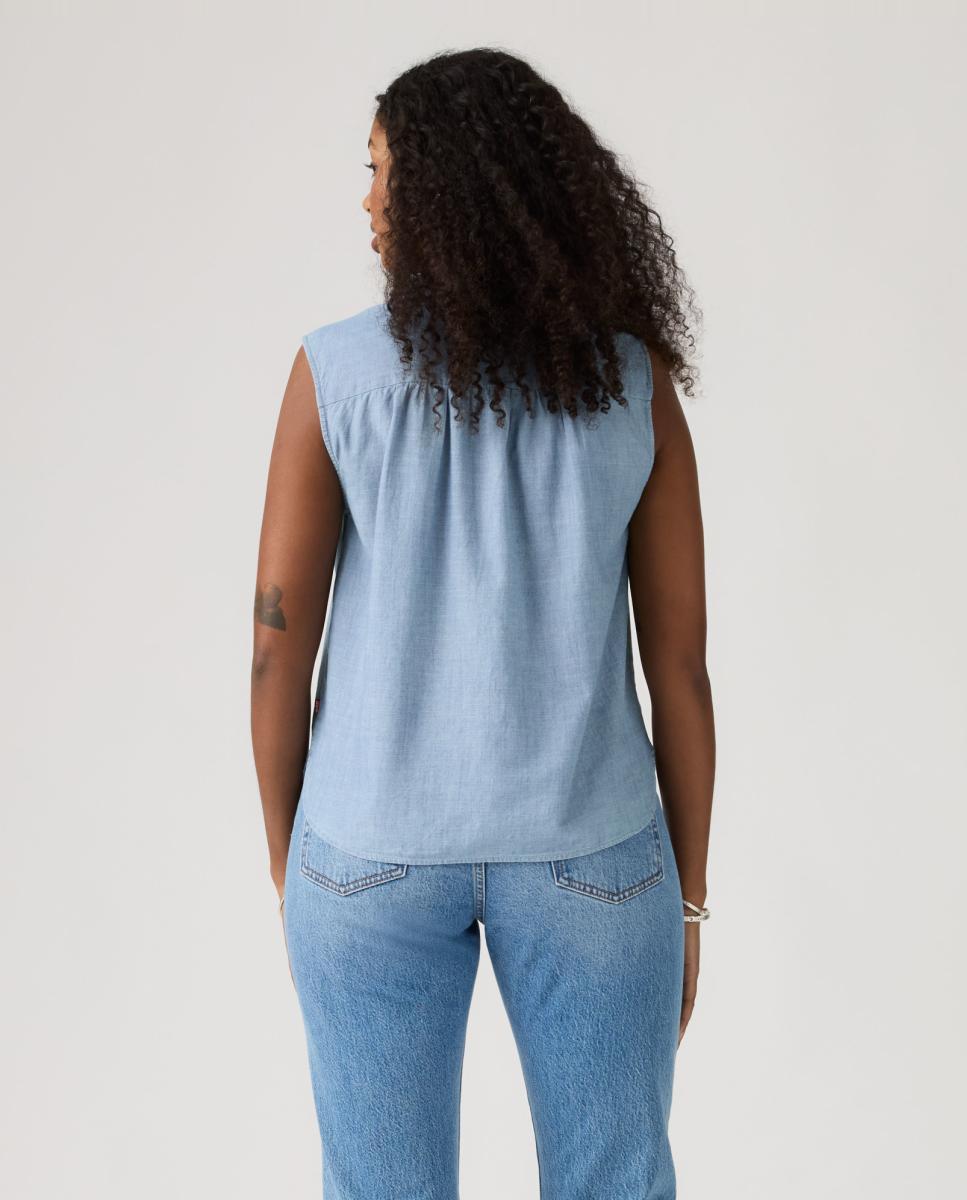 Blusa de mulher com manga curta Azul-2