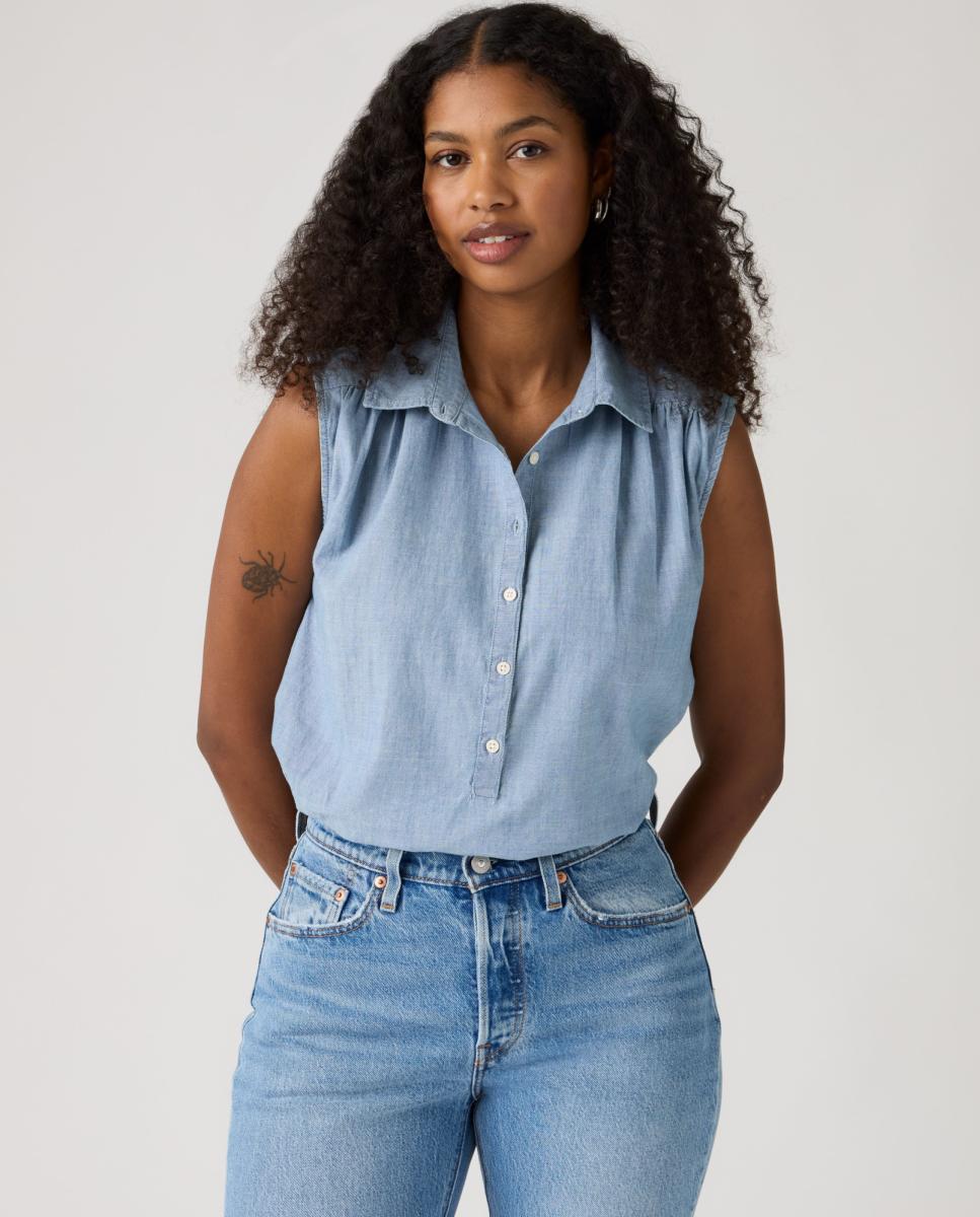 Blusa de mulher com manga curta Azul-4