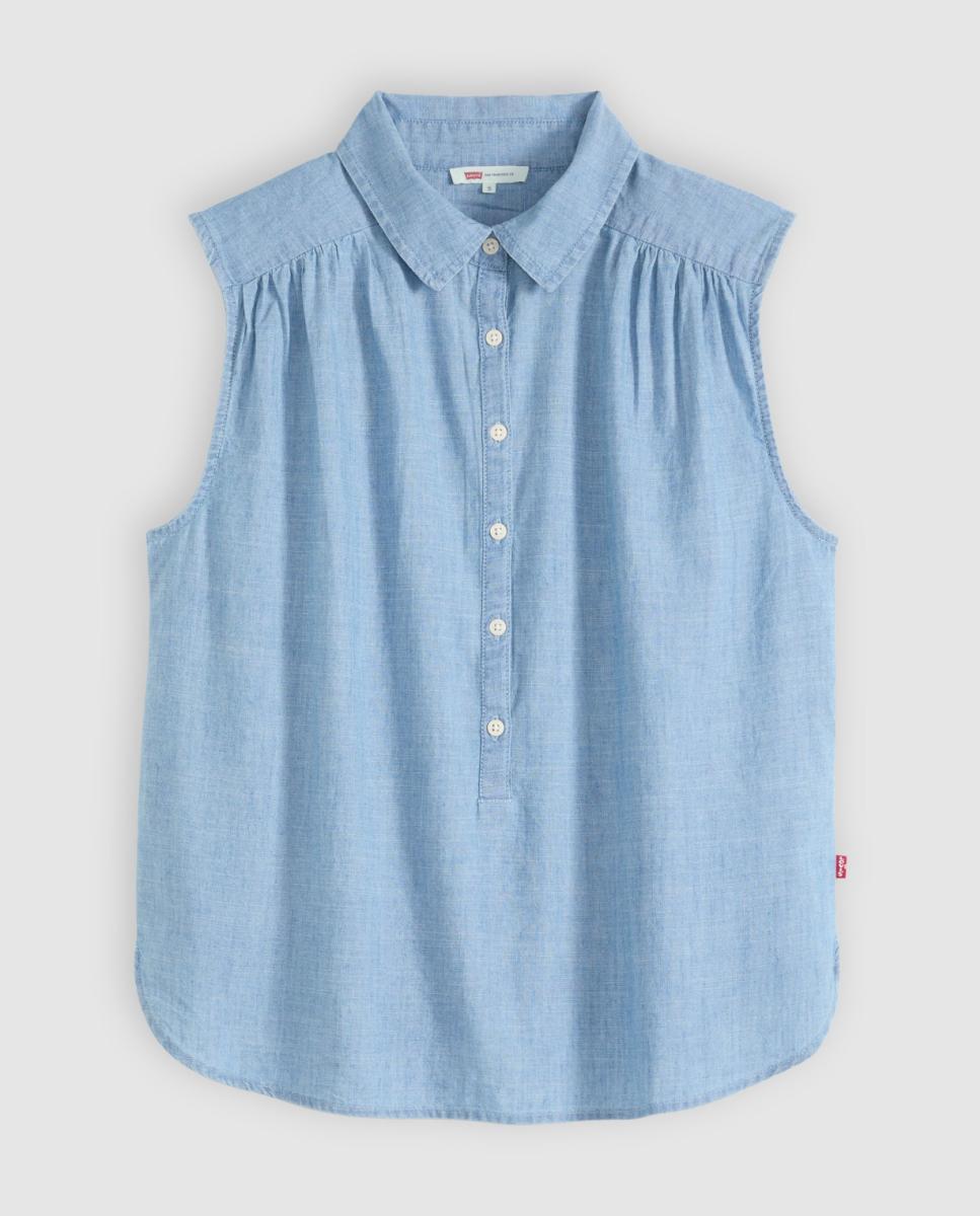 Blusa de mulher com manga curta Azul-5