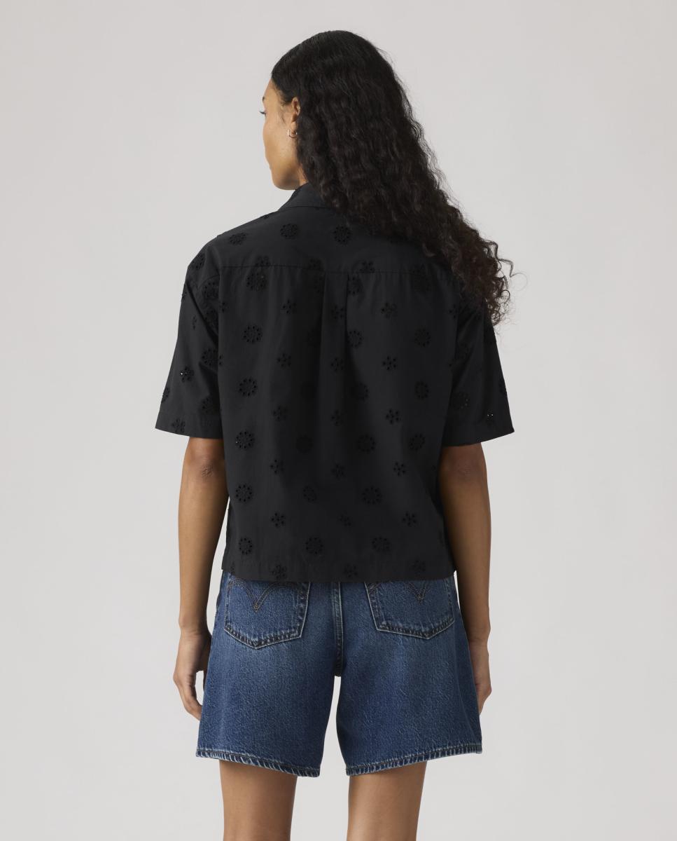 Camisa de mulher com manga curta Preto-2