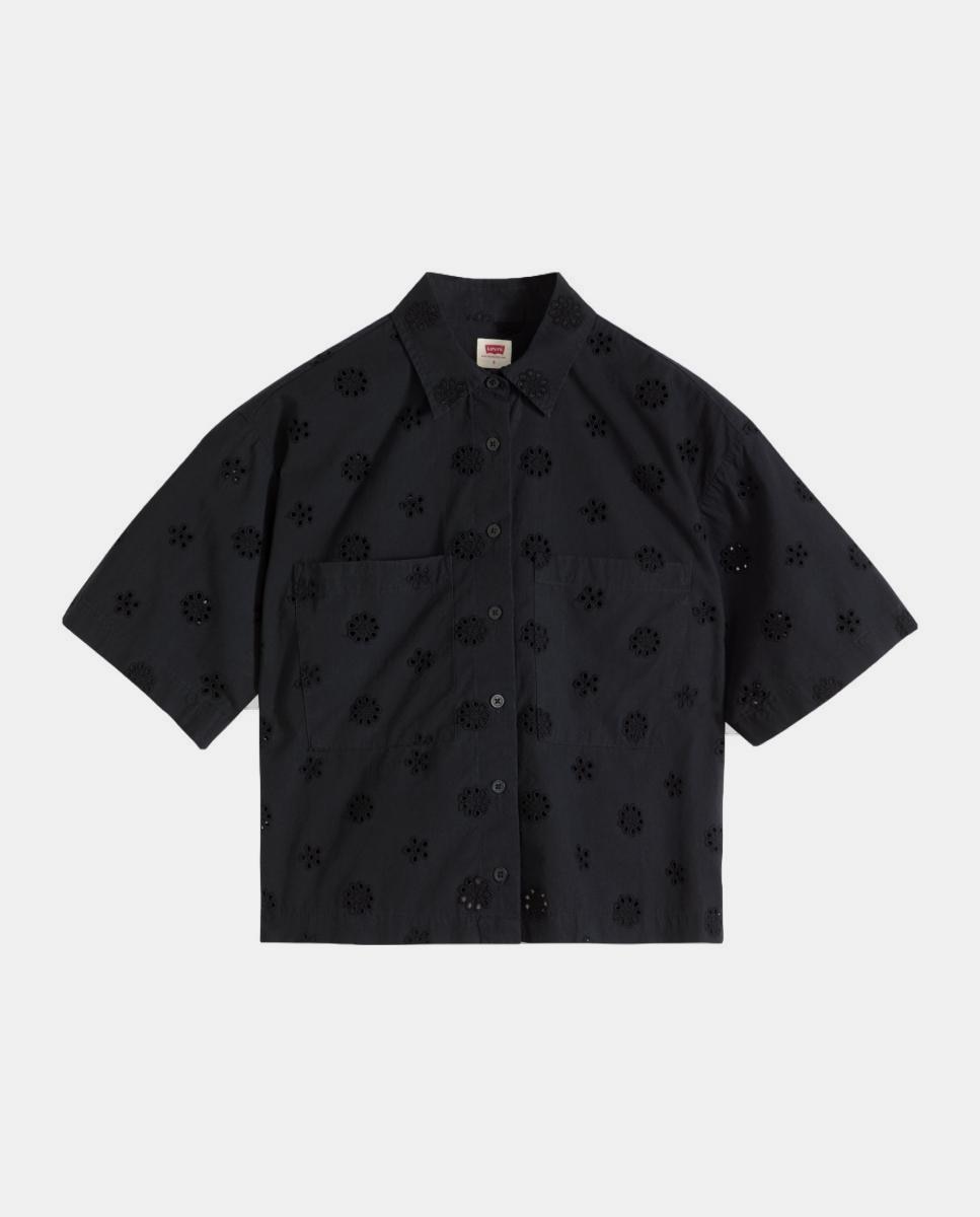 Camisa de mulher com manga curta Preto-5