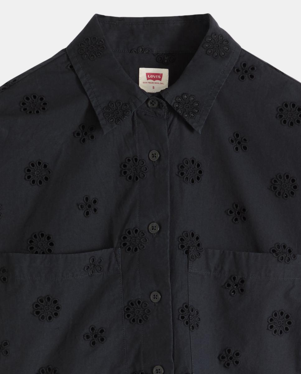 Camisa de mulher com manga curta Preto-6
