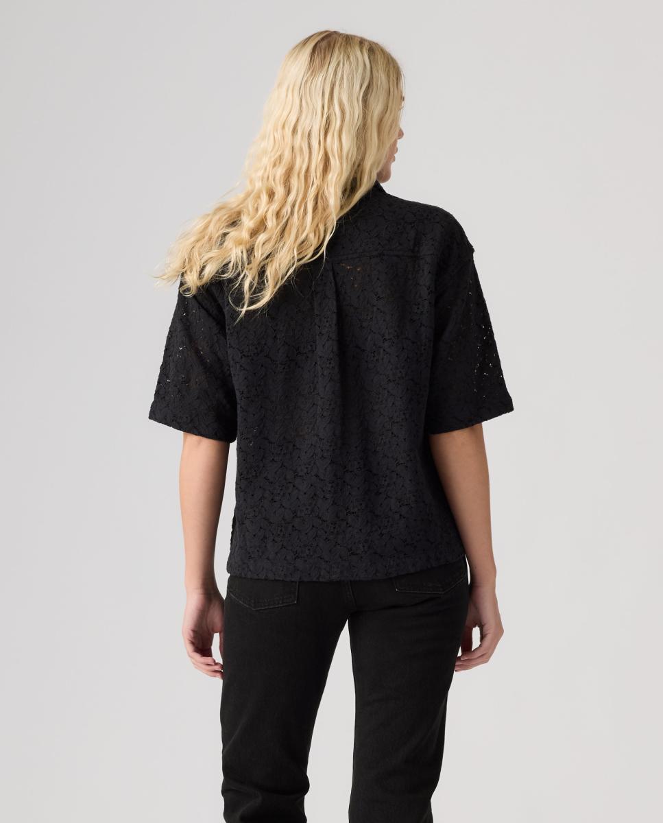 Camisa de mulher com manga curta Preto-2