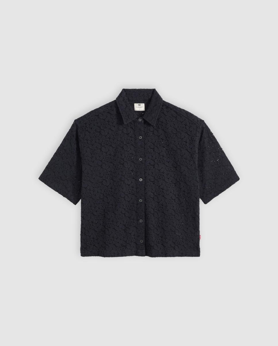 Camisa de mulher com manga curta Preto-5