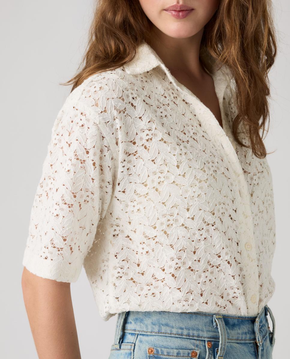 Camisa de mulher com manga curta Creme-3