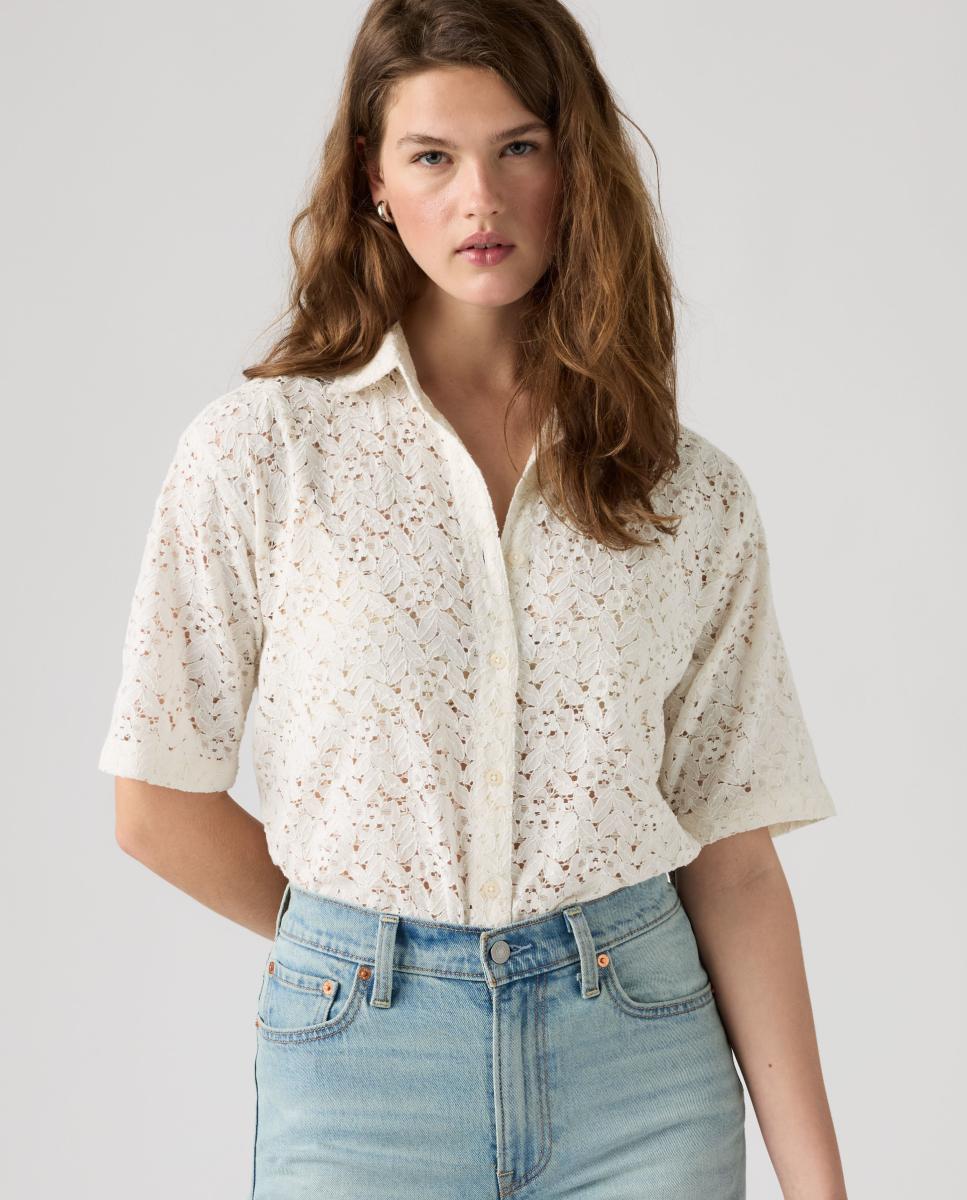 Camisa de mulher com manga curta Creme-4