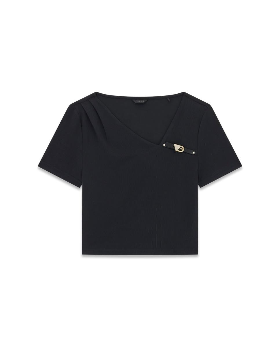 T-shirt de manga curta de mulher Preto-4