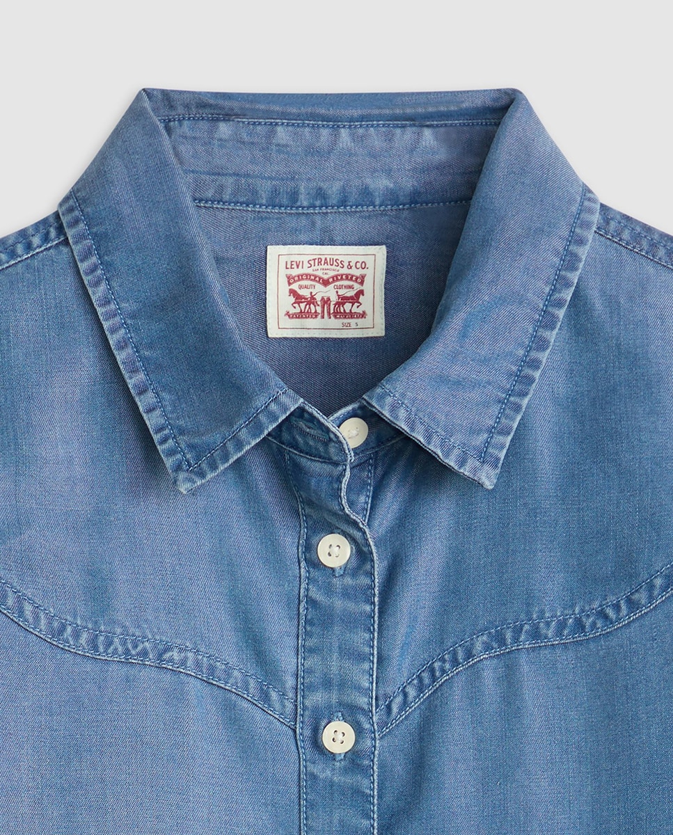 Camisa de ganga com manga comprida Azul-6