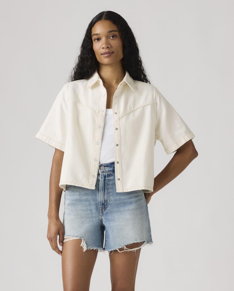 Imagem 0 de Camisa de Ganga Cropped com Manga Curta