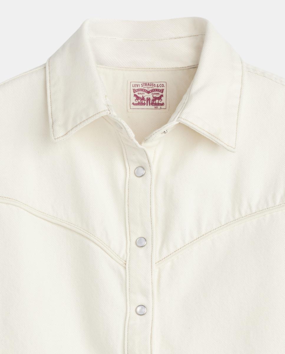 Camisa de Ganga Cropped com Manga Curta Creme-6