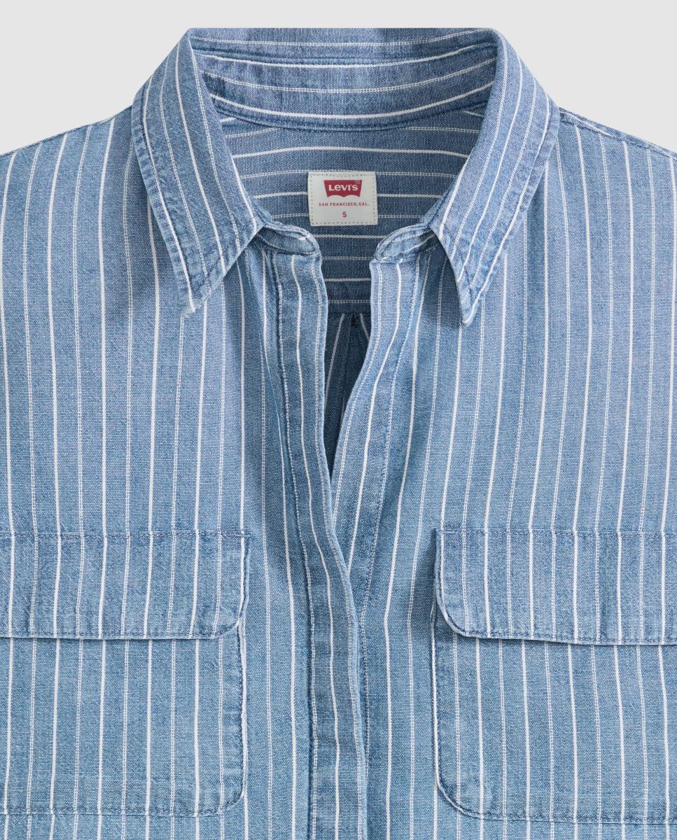 Camisa de ganga com manga comprida Azul-6